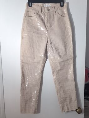 Topshop Cream Croc-Embossed Patent Straight-Leg Jeans